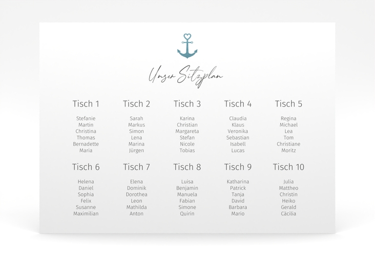Sitzplan Poster Hochzeit Ankerliebe 70 x 50 cm Poster weiss im minimalistischen maritimen Design mit Anker