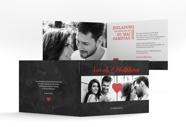Hochzeitseinladung Sparkly A6 Klappkarte quer rot hochglanz