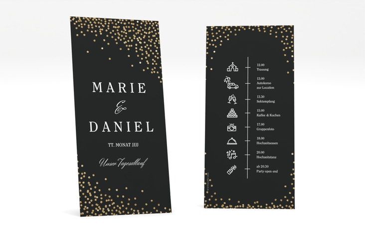 Tagesablauf Hochzeit Glitter lange Karte hoch schwarz