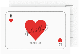 Antwortkarte Hochzeit Kartenspiel A6 Postkarte weiss im Herz-Ass-Design eines Kartenspiels
