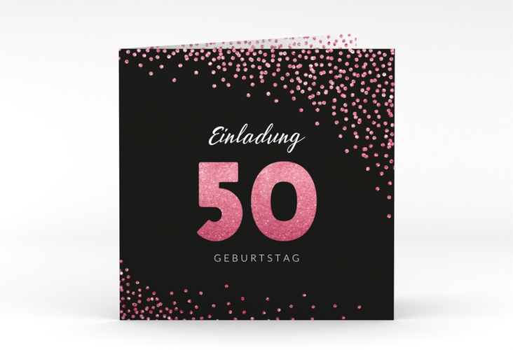 Einladung 50. Geburtstag Glitzer quadr. Klappkarte