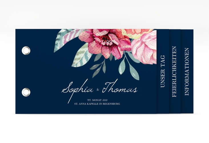 Hochzeitseinladung Blooming Booklet blau hochglanz