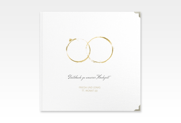 Gästebuch Selection Hochzeit Trauringe Leinen-Hardcover gold minimalistisch gestaltet mit zwei Eheringen
