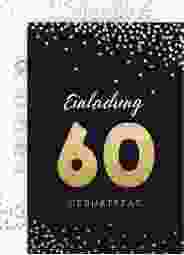 Einladung 60. Geburtstag Glitzer A6 Karte hoch gold