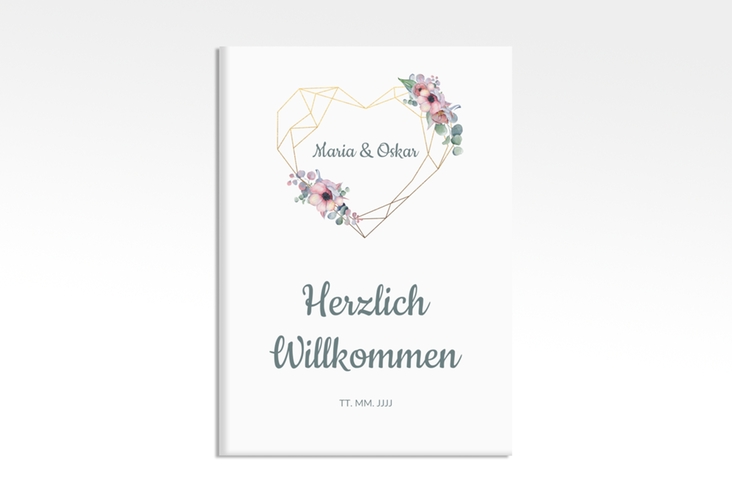 Willkommensschild Leinwand Herzgold 50 x 70 cm Leinwand