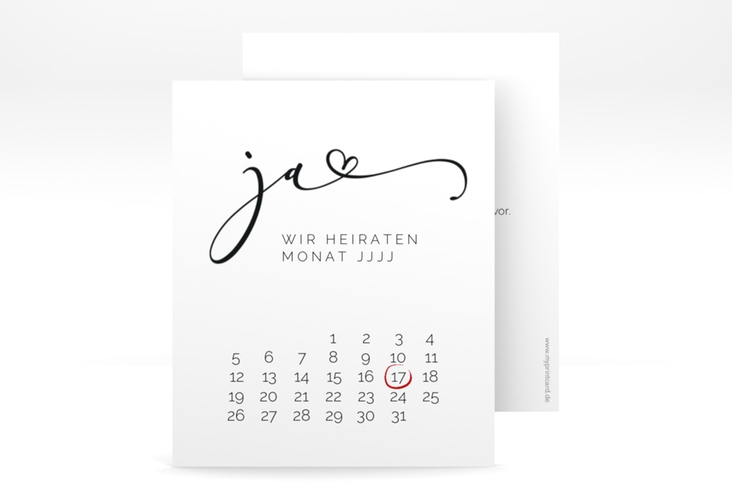 Save the Date-Kalenderblatt Jawort Kalenderblatt-Karte weiss hochglanz modern minimalistisch mit veredelter Aufschrift