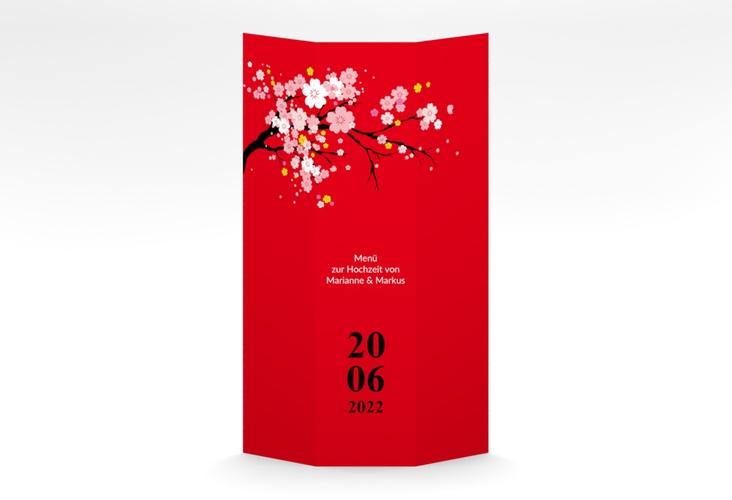 Menükarte Hochzeit "Sakura" A4 Wickelfalzkarte rot