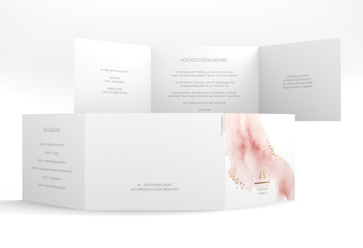 Hochzeitseinladung Pastell A6 Doppel-Klappkarte rosa