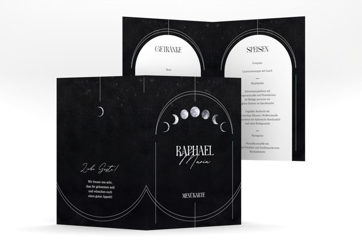 Menükarte Hochzeit Mondphase A5 Klappkarte hoch