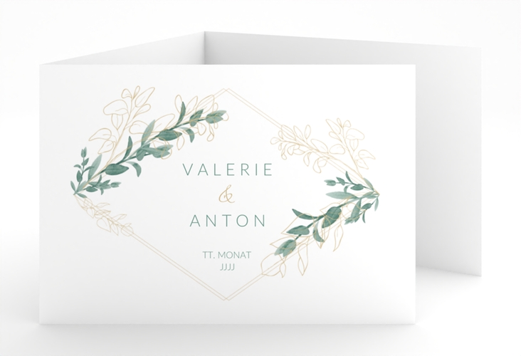 Hochzeitseinladung Verde A6 Doppel-Klappkarte weiss