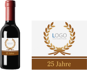 Klick: Details zu Piccolo-Etikett "Jubiläum" anzeigen Piccolo-Etikett Jubiläum Etikett Piccolo braun mit Firmenlogo