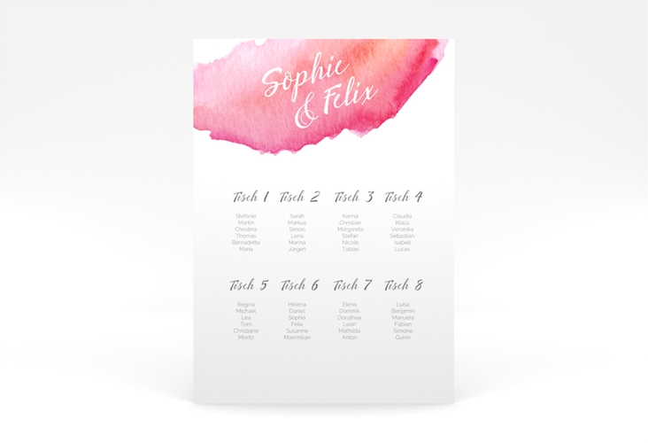 Sitzplan Poster Hochzeit Aquarella 50 x 70 cm Poster