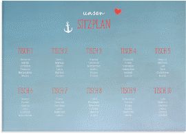 Klick: Details zu Sitzplan Leinwand Hochzeit "Ehehafen" anzeigen Sitzplan Leinwand Hochzeit "Ehehafen" 70 x 50 cm Leinwand blau