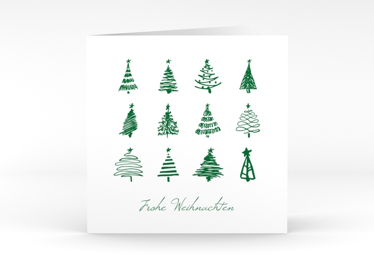 Geschäftliche Weihnachtskarte "Weihnachtshain" quadratische Klappkarte hochglanz mit Tannenbaum-Scribbles
