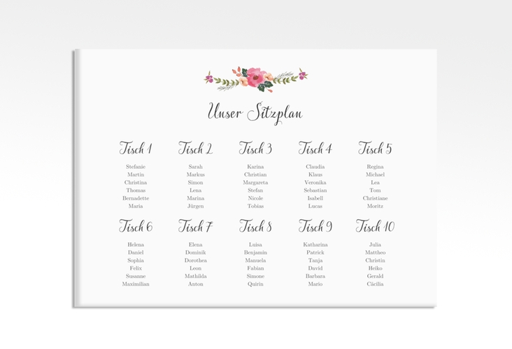 Sitzplan Leinwand Hochzeit Fiore 70 x 50 cm Leinwand