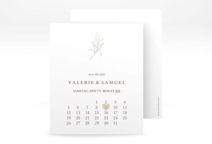 Save the Date-Kalenderblatt Ivy Kalenderblatt-Karte weiss minimalistisch mit kleiner botanischer Illustration
