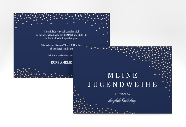 Einladung Jugendweihe Glossa A6 Karte quer blau hochglanz