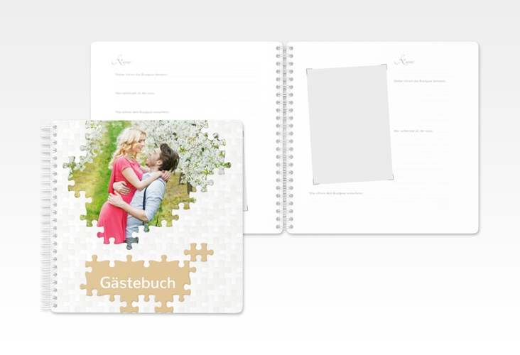Gästebuch Hochzeit Puzzle Ringbindung beige