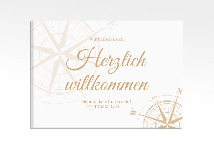 Willkommensschild Leinwand Windrose 70 x 50 cm Leinwand beige