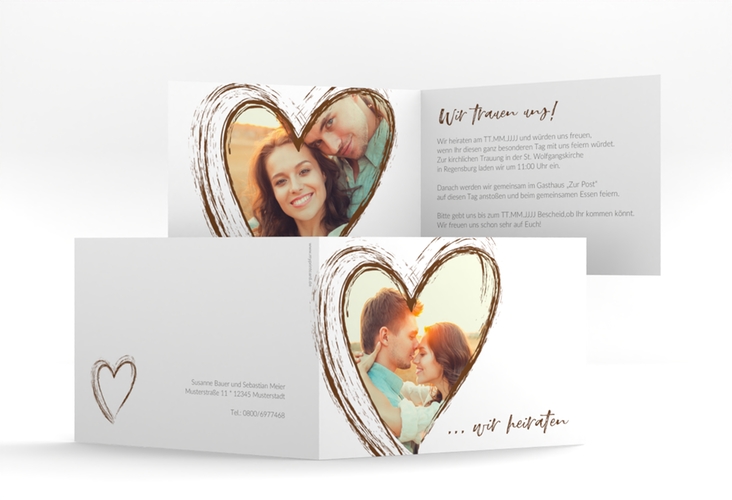 Hochzeitseinladung Liebe A6 Klappkarte quer braun