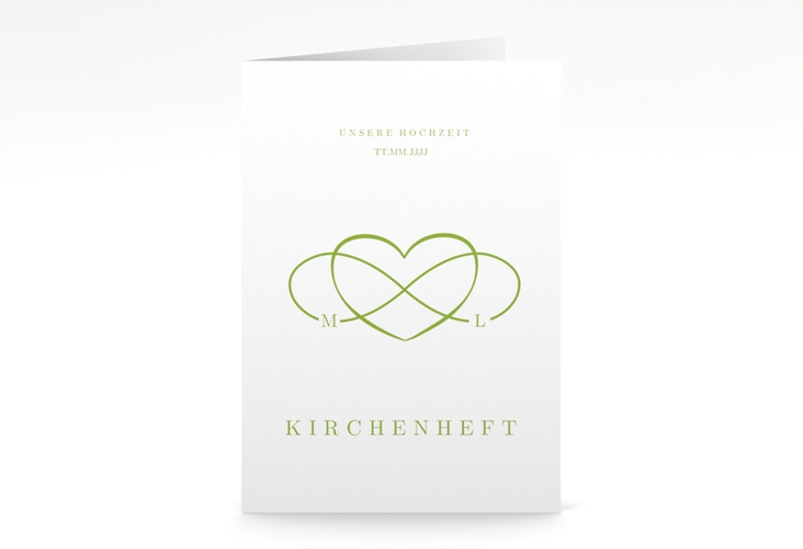 Kirchenheft Hochzeit Infinity A5 Klappkarte hoch gruen hochglanz