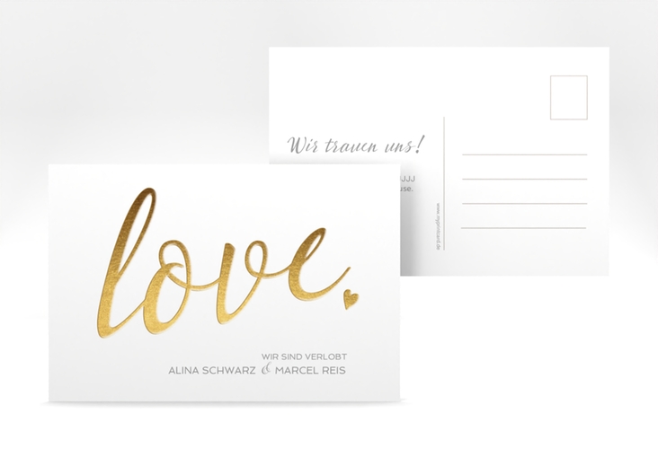 Verlobungskarte Hochzeit Glam A6 Postkarte weiss