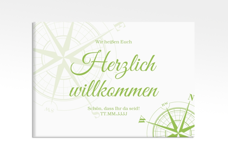 Willkommensschild Leinwand Windrose 70 x 50 cm Leinwand gruen