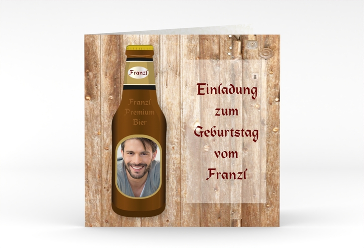 Einladung Geburtstag Bierflasche quadr. Klappkarte lustig mit Bierflasche