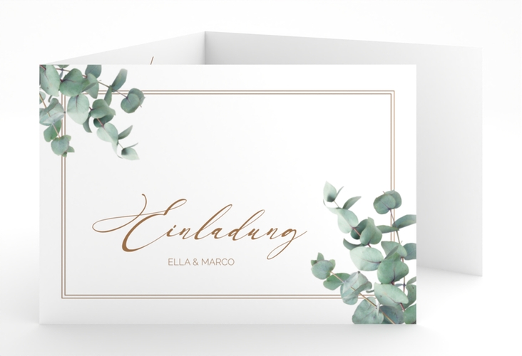 Hochzeitseinladung "Eucalypt" A6 Doppel-Klappkarte mit Eukalyptus und edlem Rahmen
