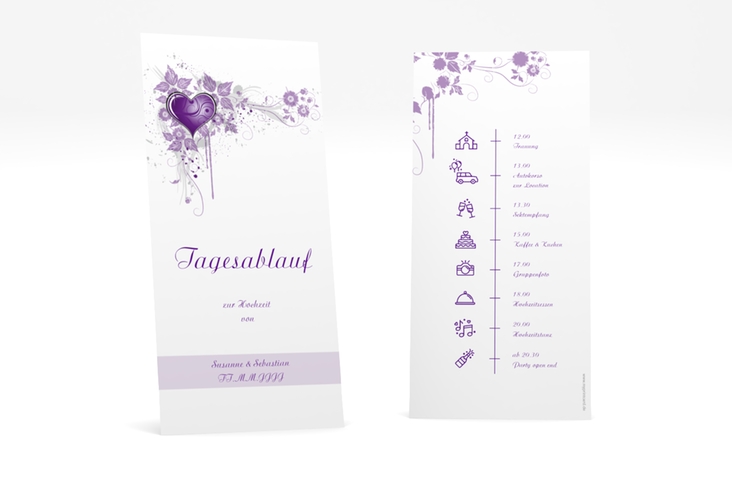 Tagesablauf Hochzeit Triest lange Karte hoch lila