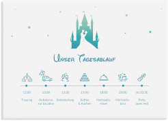 Klick: Details zu Tagesablauf Leinwand Hochzeit "Castle" anzeigen Tagesablauf Leinwand Hochzeit Castle 70 x 50 cm Leinwand tuerkis
