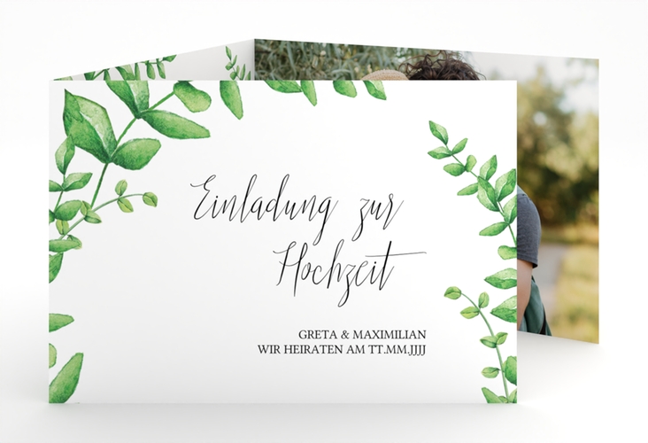 Hochzeitseinladung Botanic A6 Doppel-Klappkarte weiss
