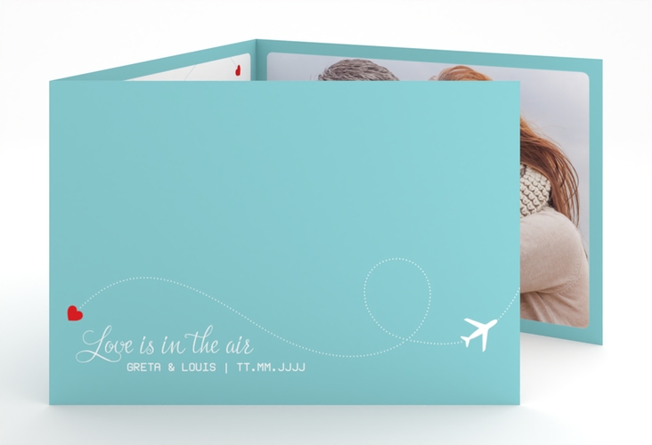 Hochzeitseinladung Weddingpass A6 Doppel-Klappkarte blau