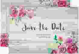 Save the Date-Karte Flourish A6 Karte quer weiss mit floraler Bauernmalerei auf Holz