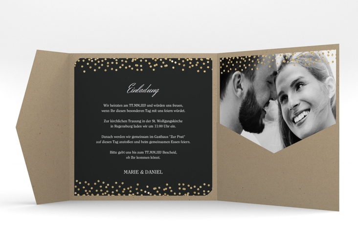 Hochzeitseinladung Glitter Pocketfold schwarz hochglanz