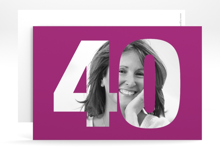 Einladung 40. Geburtstag Numbers A6 Karte quer pink hochglanz