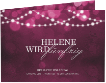 Einladung 50. Geburtstag Girlande A6 Klappkarte quer pink edel mit Bokeh-Effekt