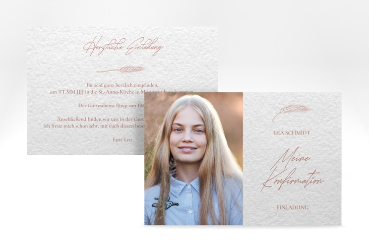 Konfirmationseinladung Ähre A6 Karte quer weiss