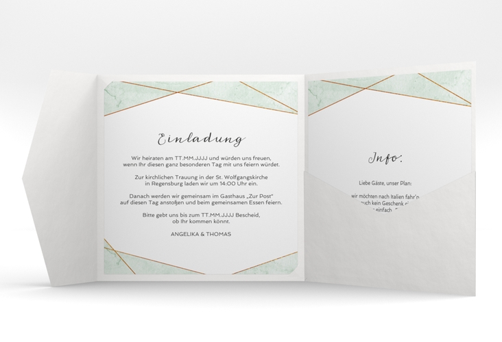 Hochzeitseinladung Asymmetry Pocketfold gruen