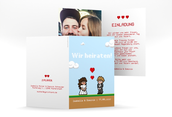 Einladungskarte Hochzeit Pixel A6 Klappkarte hoch