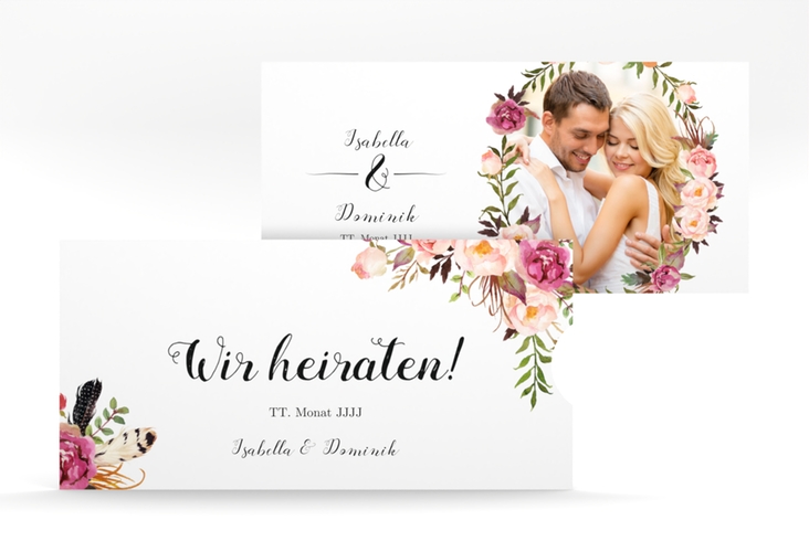 Hochzeitseinladung Flowers Einsteckkarte weiss hochglanz mit bunten Aquarell-Blumen