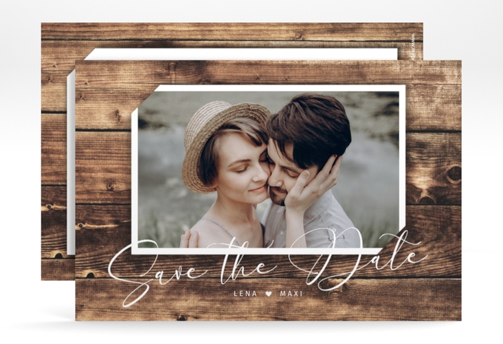 Save the Date-Karte Rustic A6 Karte quer in Holz-Optik mit Foto