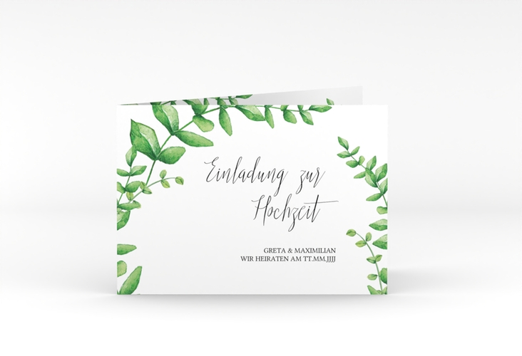 Hochzeitseinladung Botanic A6 Klappkarte quer weiss