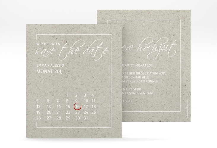 Save the Date-Kalenderblatt Simple Line Kalenderblatt-Karte grau hochglanz