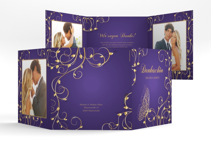 Dankeskarte Hochzeit Eternity quadr. Doppel-Klappkarte lila hochglanz
