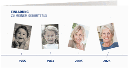 Einladung 70. Geburtstag Timeline lange Klappkarte quer weiss