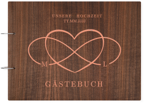 Klick: Details zu Gästebuch Holzcover Nussbaum "Infinity" anzeigen Gästebuch Holzcover Nussbaum Infinity Holz-Cover, bedruckt apricot