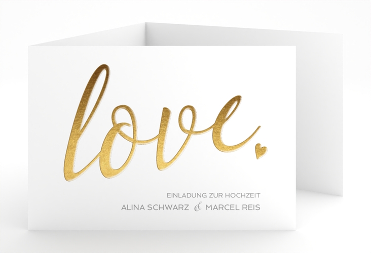 Hochzeitseinladung Glam A6 Doppel-Klappkarte weiss hochglanz