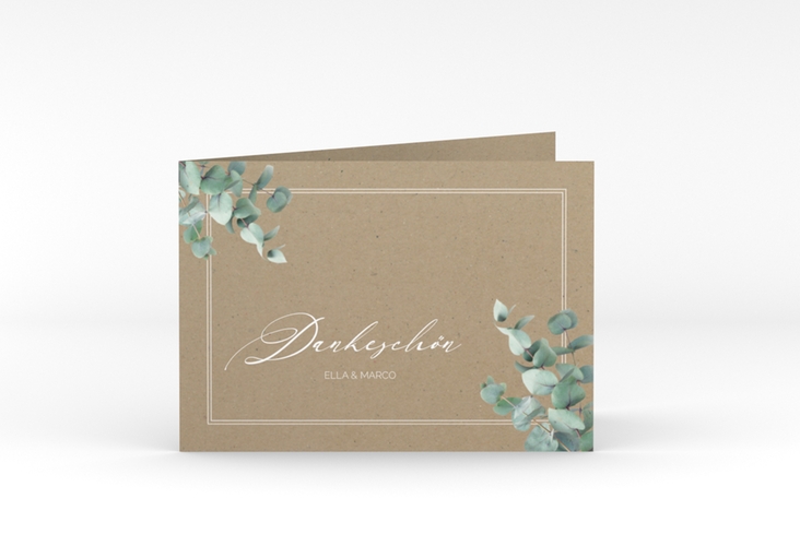 Dankeskarte Hochzeit Eucalypt A6 Klappkarte quer Kraftpapier mit Eukalyptus und edlem Rahmen