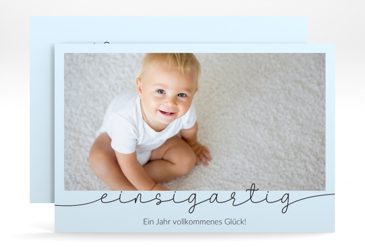 Einladungskarte Kindergeburtstag Einsigartig A6 Karte quer zum ersten Geburtstag mit Kinderfoto
